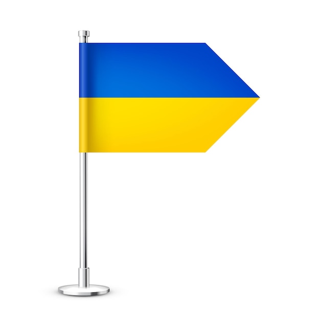 Реалистический украинский столовый флаг на хромированном стальном столбе Сувенир из Украины Столовой флаг из бумаги или ткани и блестящей металлической подставки Мокет для продвижения и рекламы Векторная иллюстрация