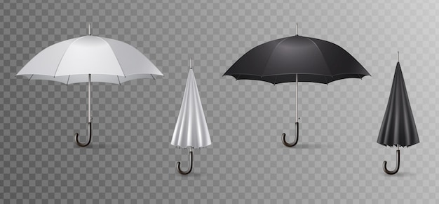 realistic umbrella canes icon set