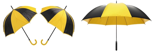 Vector realistic umbrella waterproof umbel 3d black white yellow fabric umbrellas blank mockup