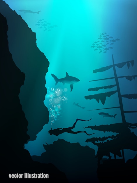 Vettore illustrazione subacquea realistica