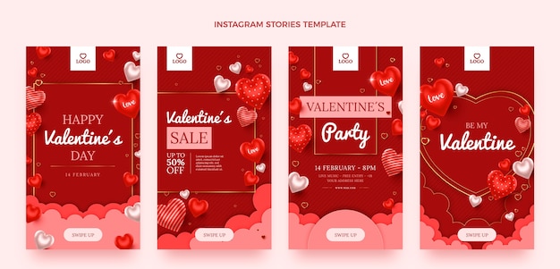 Vector realistic valentine's day instagram stories collection