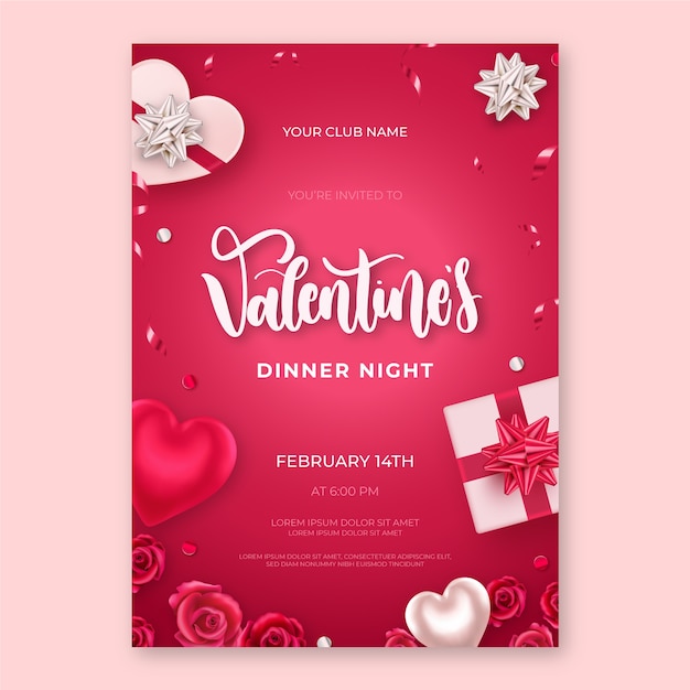 Vector realistic valentine's day invitation template