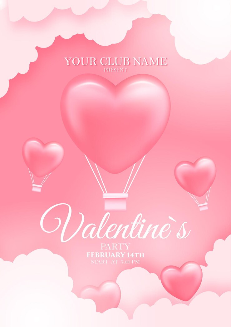 Realistic valentine`s party poster background