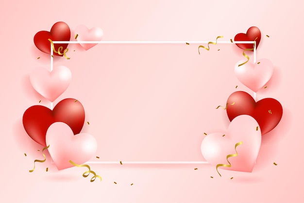 Realistic Valentines day background with heart and confetti
