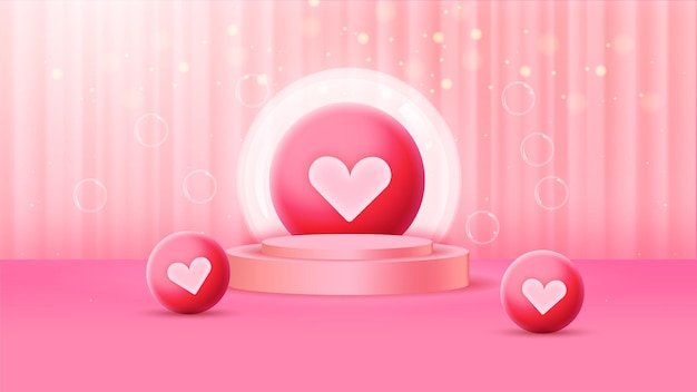 Realistic valentines day background With Podium and love illustration