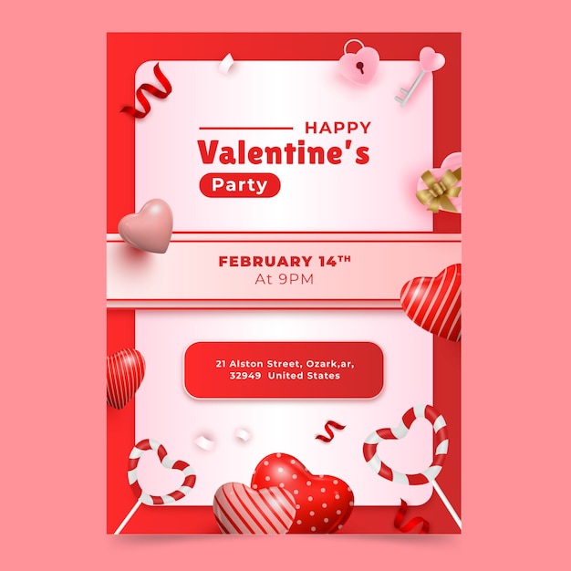 Vector realistic valentines day celebration vertical poster template