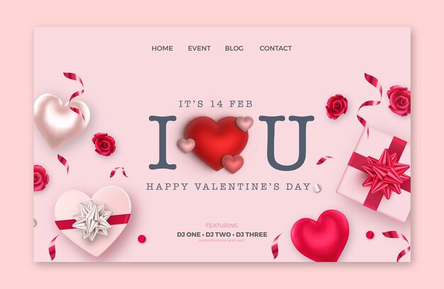 Realistic valentines day landing page template