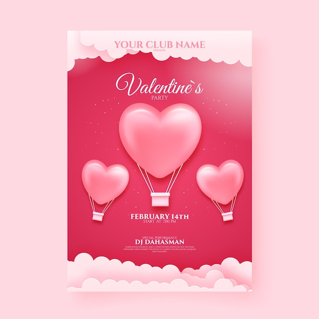 Realistic valentines party poster background with gift cloud sparkling and other