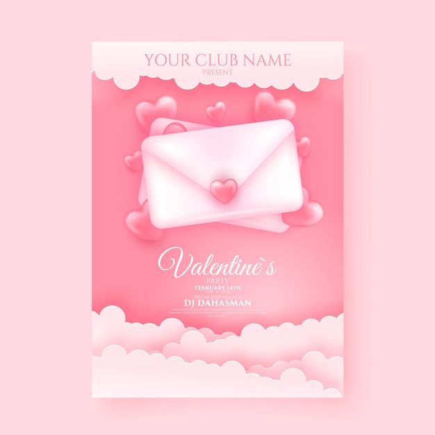 Realistic valentines party poster background