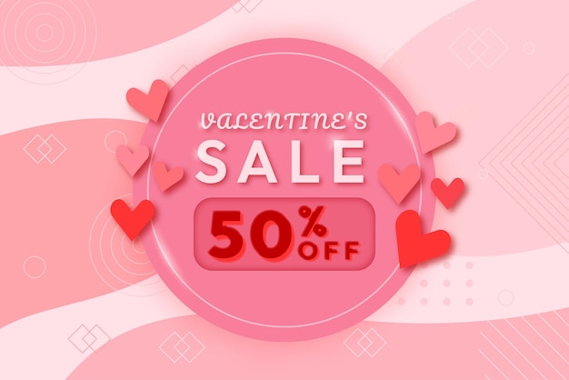 Vendita realistica di san valentino con il 50 percento di sconto sul disegno vettoriale dell'offerta