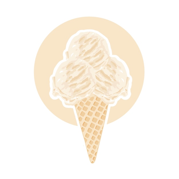 Vector realistic vanilla ice cream cone hand drawn art illustration