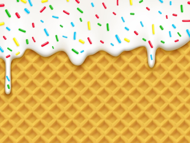 Realistic vanilla ice cream melt sprinkles wafer