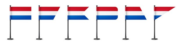 Вектор Реалистичные различные голландские столовые флаги на черном стальном столбе сувенир из нидерландского столового флага