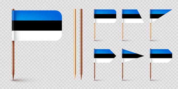 Vector realistic various estonian toothpick flags souvenir from estonia wooden toothpicks with paper flag