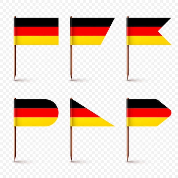 Vector realistic various german toothpick flags souvenir from germany wooden toothpicks with paper flag
