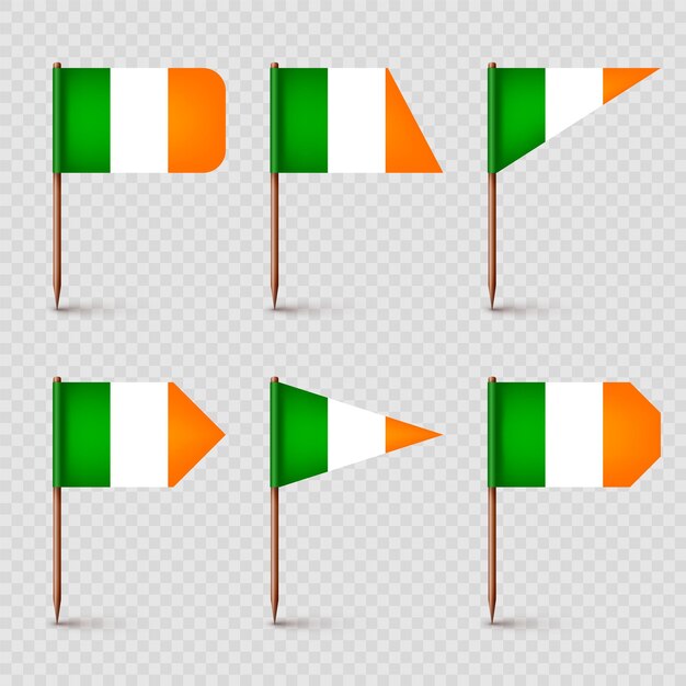 Vector realistic various irish toothpick flags souvenir from ireland wooden toothpicks with paper flag