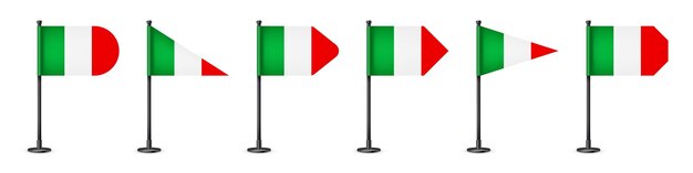 Vector realistic various italian table flags on a black steel pole souvenir from italy desk flag made of