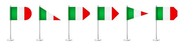 Vector realistic various italian table flags on a chrome steel pole souvenir from italy desk flag made of