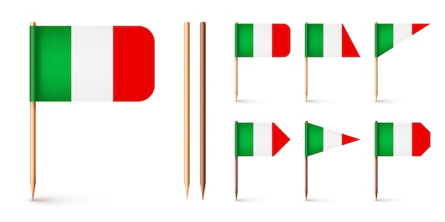 Vector realistic various italian toothpick flags souvenir from italy wooden toothpicks with paper flag