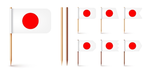 Vector realistic various japanese toothpick flags souvenir from japan wooden toothpicks with paper flag