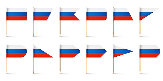 Vector realistic various russian toothpick flags souvenir from russia wooden toothpicks with paper flag