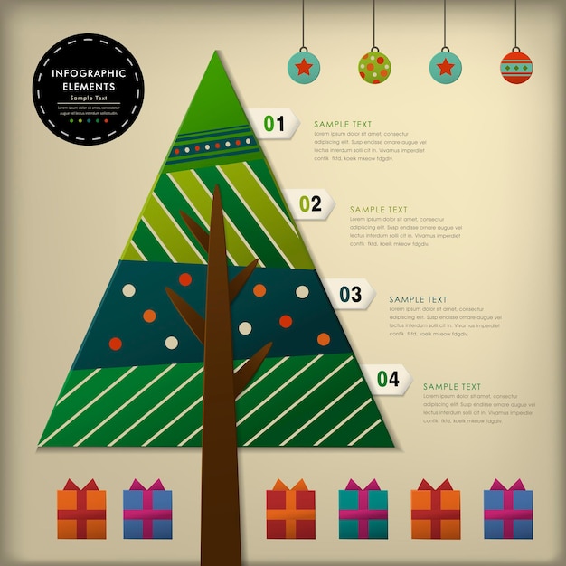 Realistic vector abstract 3d paper christmas tree infographic elements