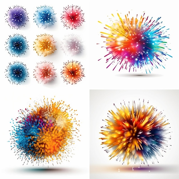 Realistic Vector Abstract Fireworks On White Background