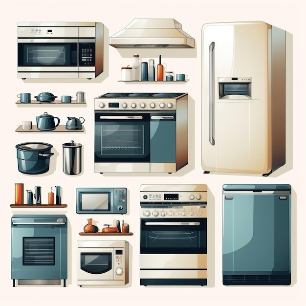 Realistic Vector Appliances Design On White Background