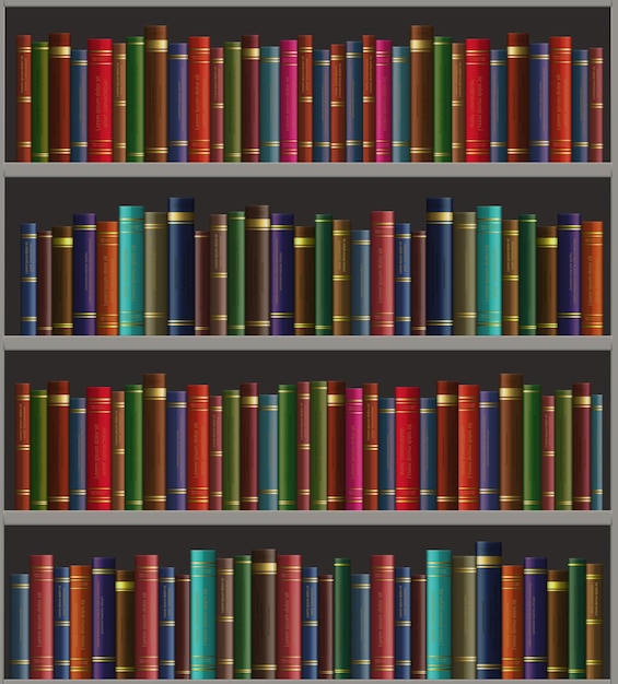 realistic vector background Library shelves with colorful books