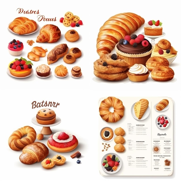 Realistic vector bakery menu on white background