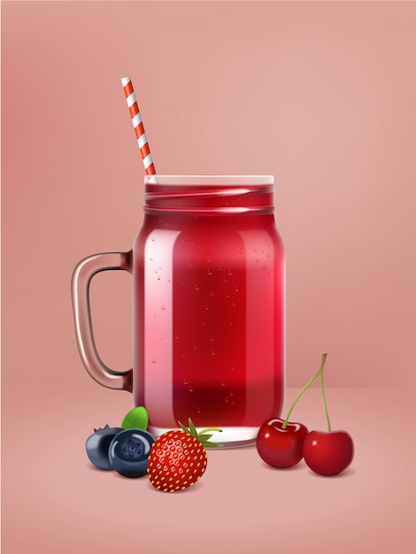 Realistic vector berry smoothie poster.