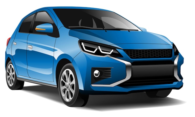 Realistic vector blue city car coupe sport transportation on isolated background