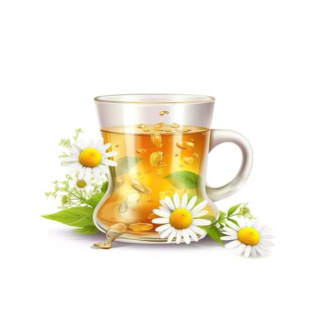 Vector realistic vector chamomile tea on white background