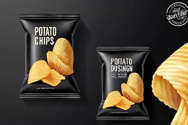 Realistic vector design Potato chips packaging template