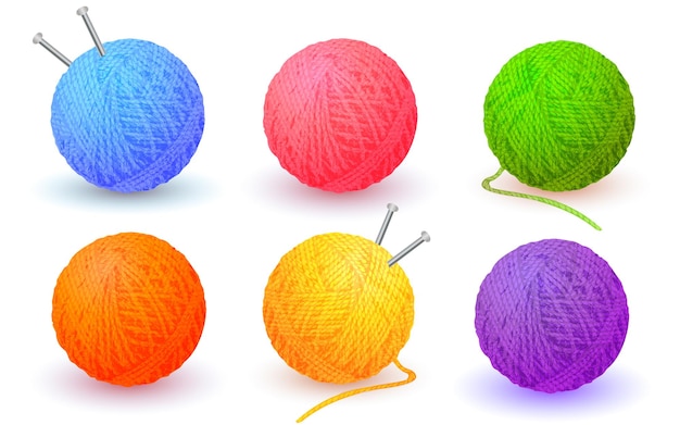 毛糸のリアルなベクトルの詳細なボール羊毛のかせを編むための羊毛の束