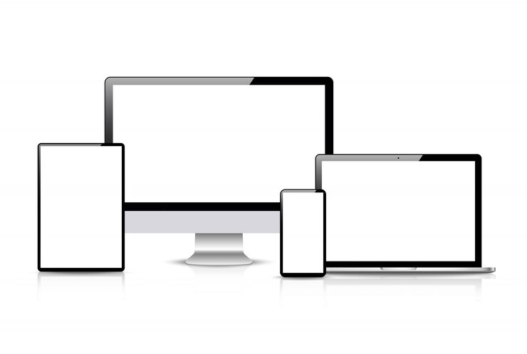 Vector realistic vector. device set: monitor laptop, tablet and phone template