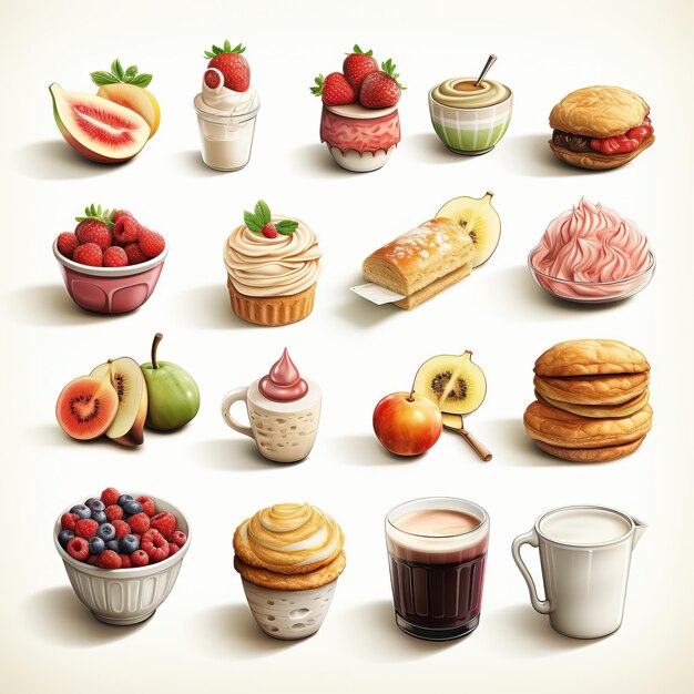 Realistic vector food and drink icons on white background