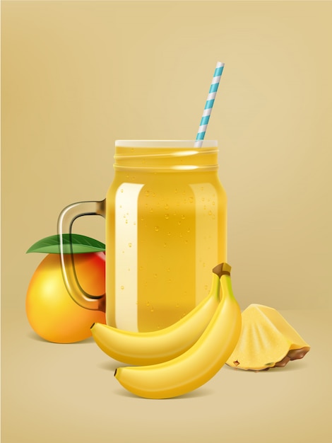 Vector realistic vector fruit smoothie poster.