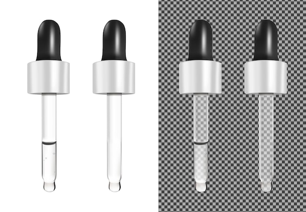 Realistic vector glass dropper for cosmetics and medicines