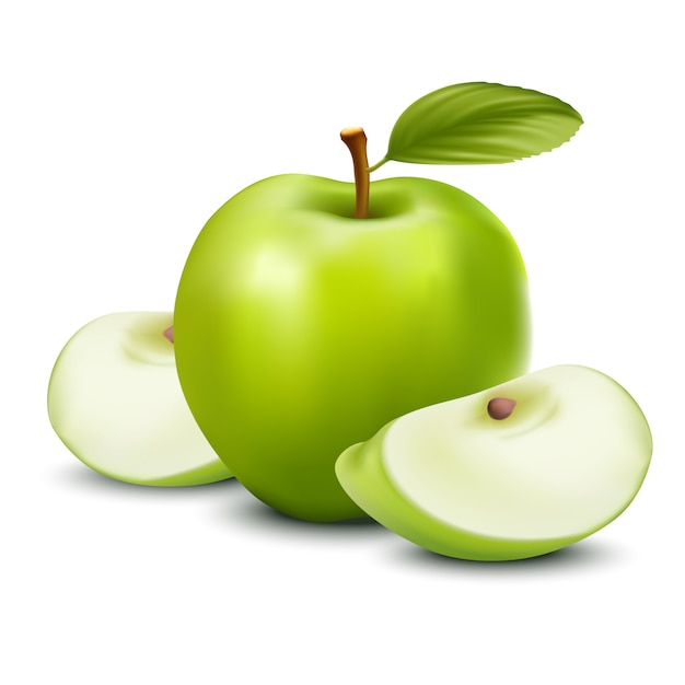 현실적인 벡터 녹색 사과, 슬라이스입니다.