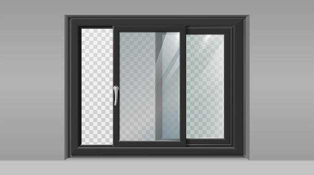 Vector realistic vector icon illustration black sliding window frame in the wall