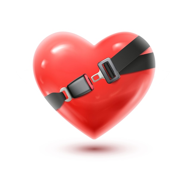 realistic vector icon illustration. Safety belt fastened of a red heart. Insurance and safety con