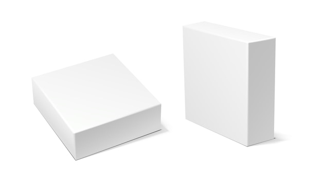 Vector realistic vector icon illustration set white square carton box isolated on white