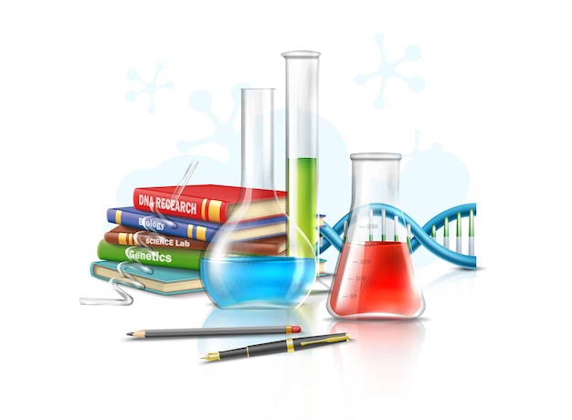 realistic vector icon.  Pharmaceutical and medical background. Laboratory glassware with test tub