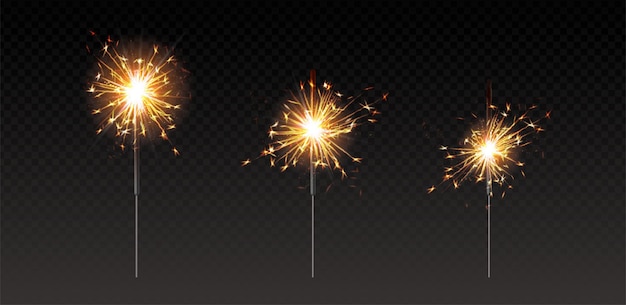 realistic vector icon set. celebration candles, sparkles. bengal fire sticks. isolated.