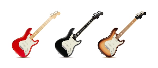 Vector realistic vector icon set of electric guitars. isolated on white background.