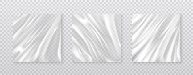 Vector realistic vector icon three set of film polyethylene on transparent background transparent plastic