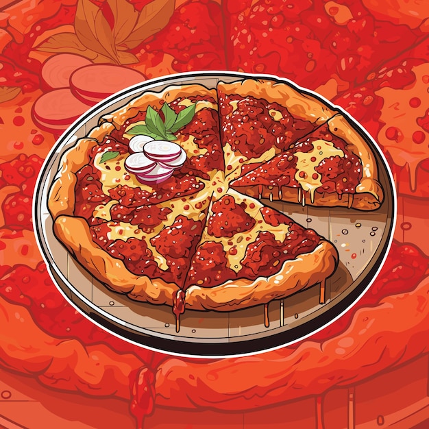 Vector realistic vector illustration of bbq chicken pizza