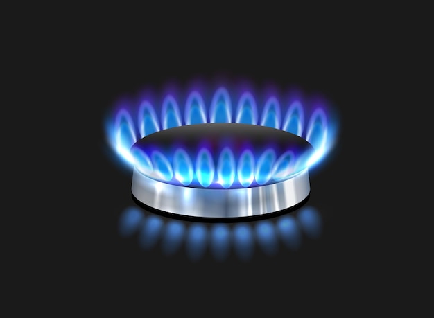 Реалистичная векторная иллюстрация газового пламени газового горелки сбоку