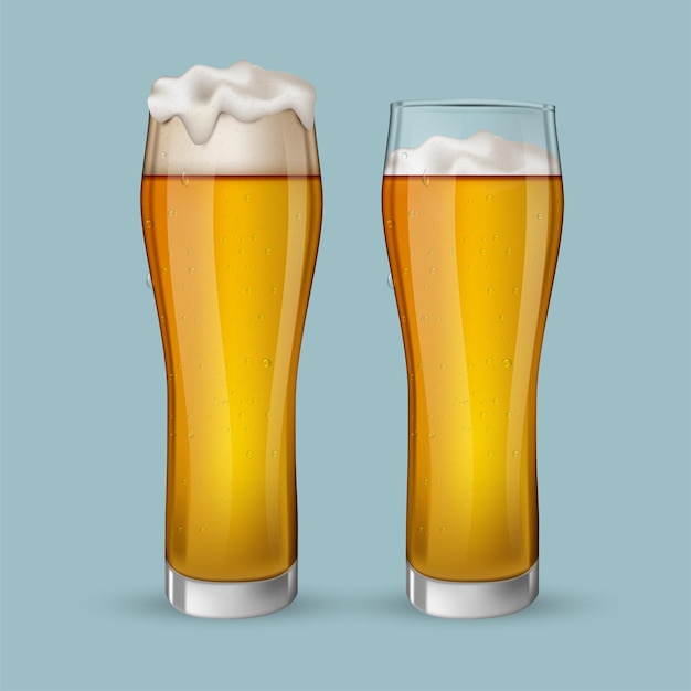 Realistic Vector illustration of Glasses of Beer close-up